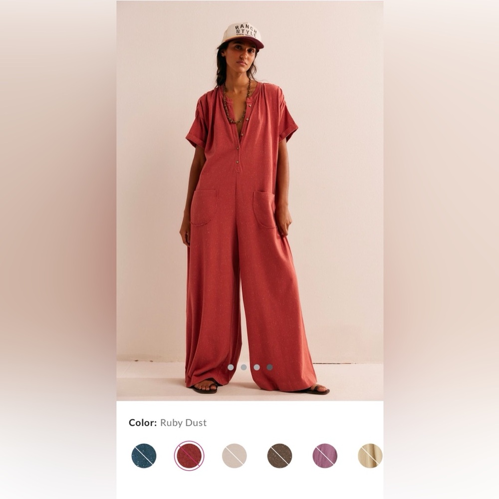 Free People Rust Red Button-Front Jumpsuit Romper - Picture 7 of 10